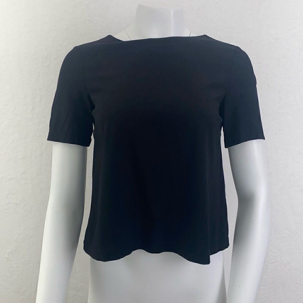 Theory Pleaded Back Black Blouse